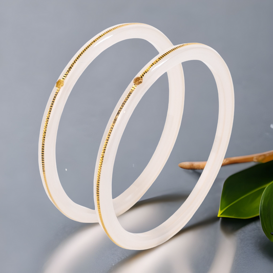 (FVP) TRJ WHITE HALLMARK 22KT GOLD LAMINATION POLA BADHANO BANGLES VIRAL POLA 1 PAIR APPROX. WGT: 0.150 GM WITH PURITY CARD (FUTURE EXCHANGE VALUE  RS 800) WITH ANY JEWELLERY FOR LIFETIME.