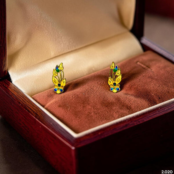GOLD TOPS- (T9H56Q)-(1AR2UI) (WGT: 2.020 GM APPROX) BIS CERTIFIED HUID HALLMARK 916 22KT GOLD SAFETIPIN EARRINGS 1 PAIR FOR WOMEN.