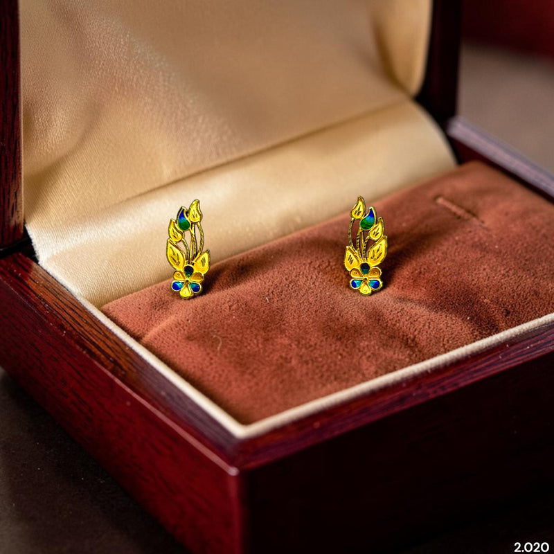 GOLD TOPS- (T9H56Q)-(1AR2UI) (WGT: 2.020 GM APPROX) BIS CERTIFIED HUID HALLMARK 916 22KT GOLD SAFETIPIN EARRINGS 1 PAIR FOR WOMEN.