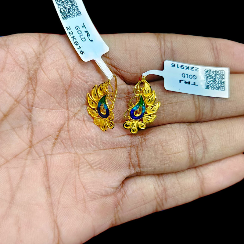 GOLD TOPS- (XE19HR)-(P3ASTF) (WGT: 1.870 GM APPROX) BIS CERTIFIED HUID HALLMARK 916 22KT GOLD SAFETIPIN EARRINGS 1 PAIR FOR WOMEN.