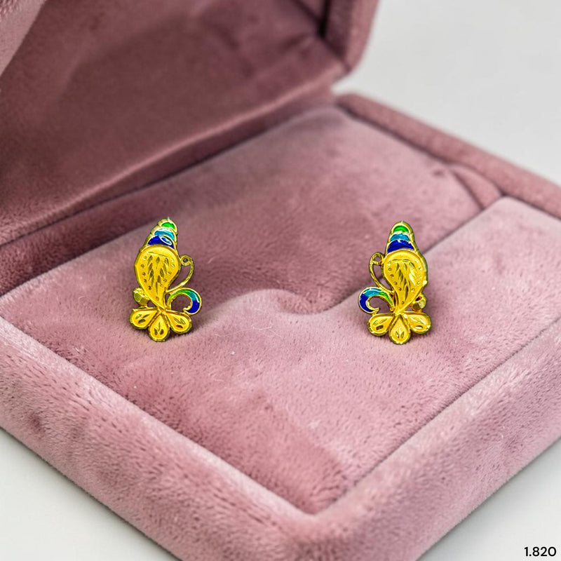 GOLD TOPS- (F9Q44Y)-(PS9MD5) (WGT: 1.820 GM APPROX) BIS CERTIFIED HUID HALLMARK 916 22KT GOLD SAFETIPIN EARRINGS 1 PAIR FOR WOMEN.