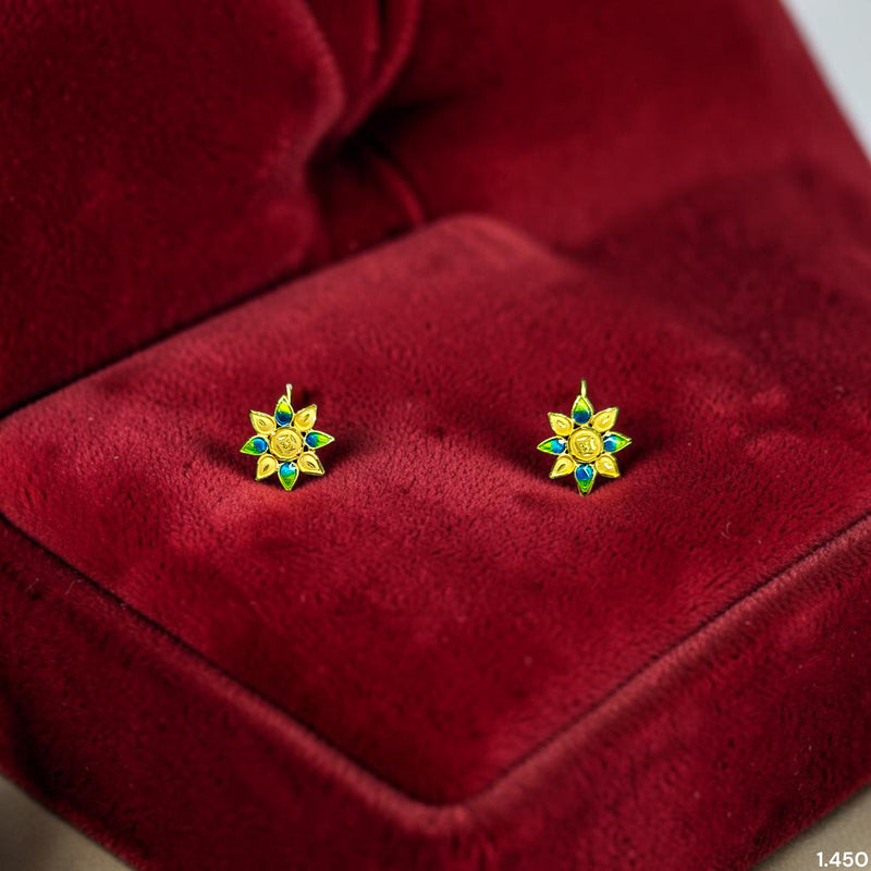GOLD TOPS- (C82BMM)-(DQIGBS) (WGT: 1.450 GM APPROX) BIS CERTIFIED HUID HALLMARK 916 22KT GOLD SAFETIPIN EARRINGS 1 PAIR FOR WOMEN.