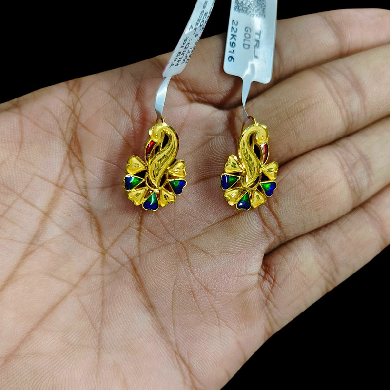 GOLD TOPS- (FM5GTX)-(J8386F) (WGT: 2.050 GM APPROX) BIS CERTIFIED HUID HALLMARK 916 22KT GOLD SAFETIPIN EARRINGS 1 PAIR FOR WOMEN.
