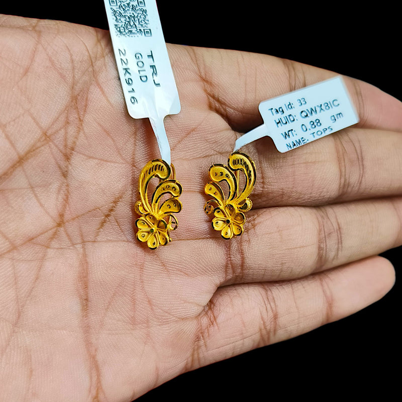 GOLD TOPS- (QWX8IC)-(XXHSYN) (WGT: 1.770 GM APPROX) BIS CERTIFIED HUID HALLMARK 916 22KT GOLD SAFETIPIN EARRINGS 1 PAIR FOR WOMEN.