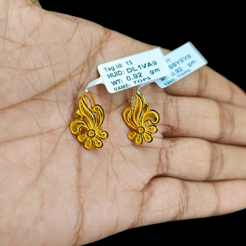 GOLD TOPS- (DL1VA9)-(SSYXY8) (WGT: 1.840 GM APPROX) BIS CERTIFIED HUID HALLMARK 916 22KT GOLD SAFETIPIN EARRINGS 1 PAIR FOR WOMEN.
