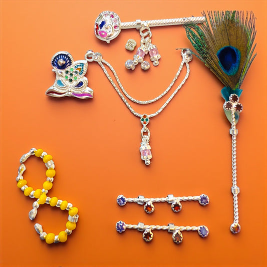 (JANMASHTAMI SUPER SALE) COMBO PACK LADDU GOPAL ORNAMENT SET IN 625 ORIGINAL SILVER FOR JANMASHTAMI BY RAJLAXMI (GOD ITEMS).