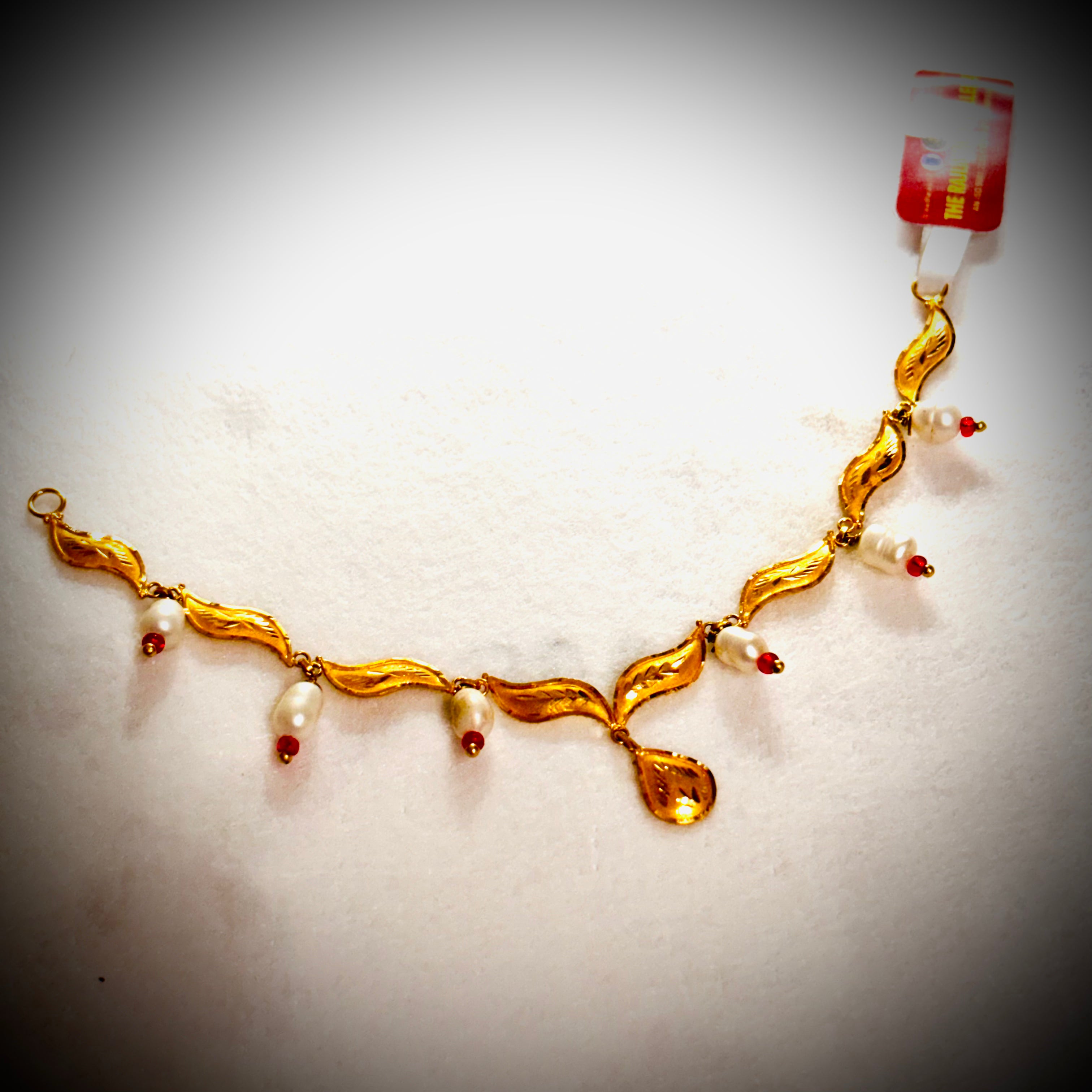 TRJ (MADE TO ORDER) RED BEADS DROP DESIGN HUID HALLMARK 22KT GOLD MINI NECKLACE 1 PIECE APPROX WGT 1.450 - 1.550 GM WITH TASSEL BY RAJLAXMI.