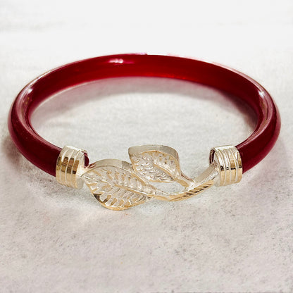 (RP) RED DUAL LEAF DESIGN 725 ORIGINAL SILVER POLA BRACELET FOR WOMEN 1 PIECE - SOLD AS MRP BY RAJLAXMI.