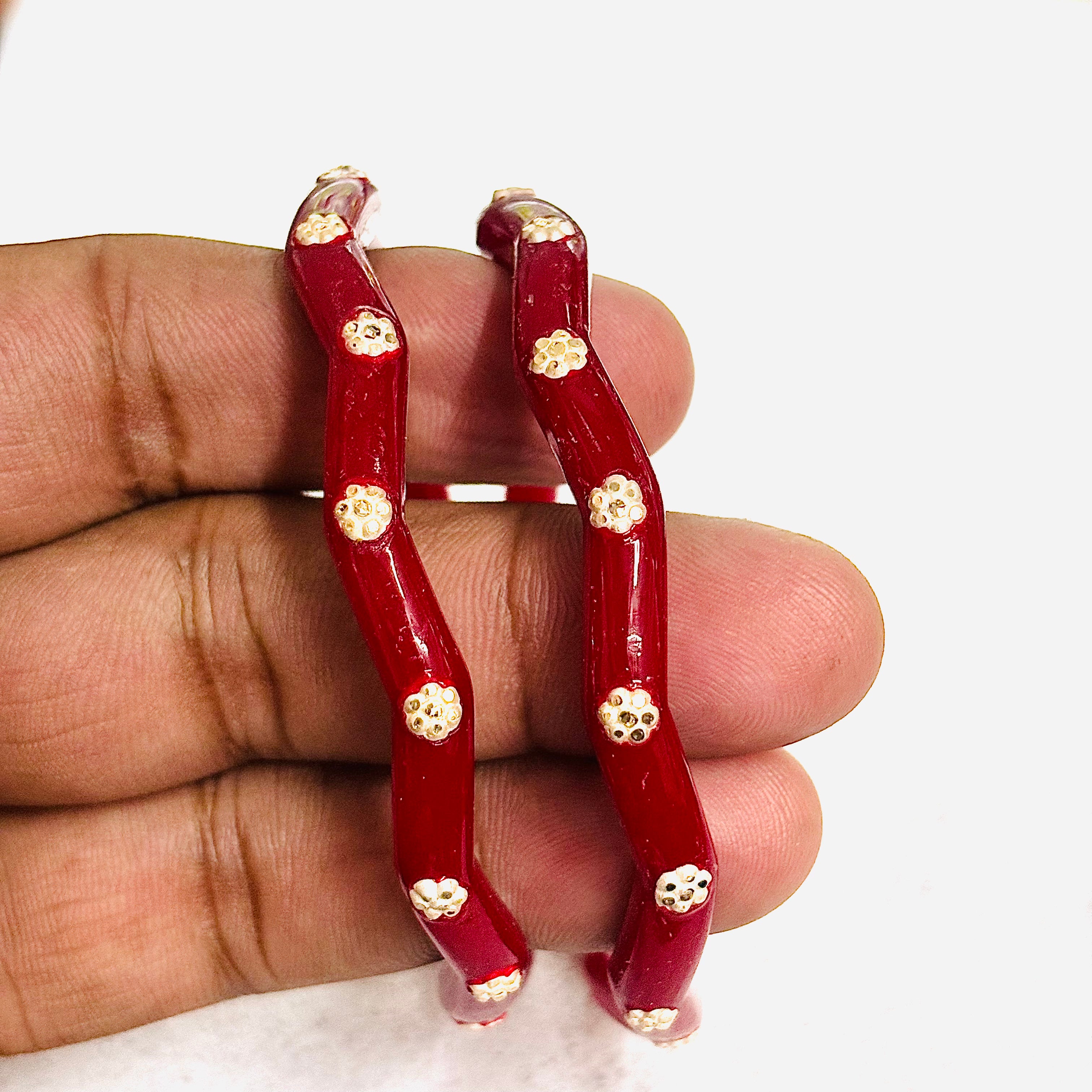 (RP) RED LITE DOTTED DESIGN 725 ORIGINAL SILVER POLA BANGLES FOR WOMEN 1 PAIR - SOLD AS MRP BY RAJLAXMI.