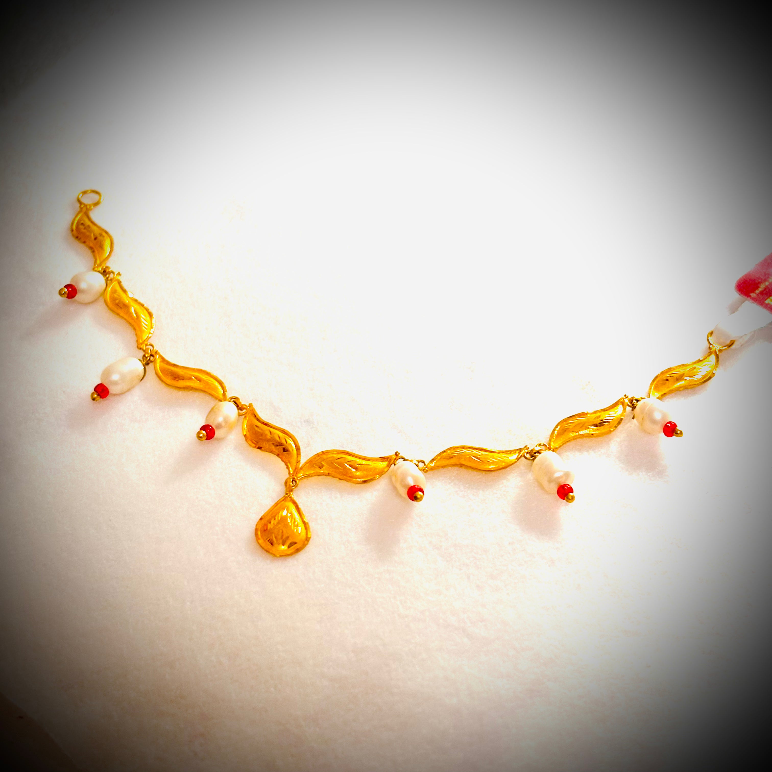 TRJ (MADE TO ORDER) RED BEADS DROP DESIGN HUID HALLMARK 22KT GOLD MINI NECKLACE 1 PIECE APPROX WGT 1.450 - 1.550 GM WITH TASSEL BY RAJLAXMI.