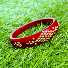 RAJLAXMI (MTO) MORPHY DESIGN RED COLOUR (50 TONCH) KDM GOLD BRACELET POLA 1 PIECE FOR MARRIED WOMEN (REGULAR USE) APPROX WGT: 0.400 GM SOLD ON MRP BY MAHALAXMI.