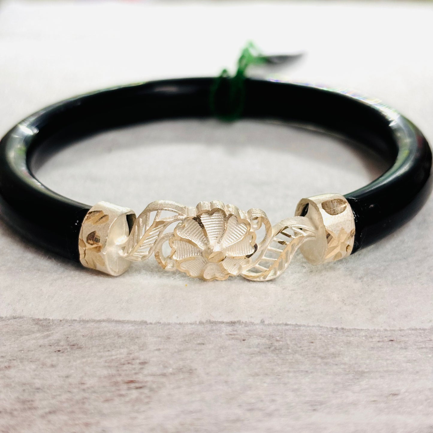 (RP) BLACK FLOWER DESIGN 725 ORIGINAL SILVER POLA BRACELET FOR WOMEN 1 PIECE - SOLD AS MRP BY RAJLAXMI.