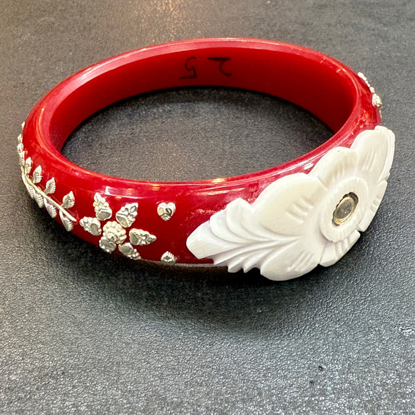 (CHALLENGE ON PRICE) 925 ORIGINAL SILVER TILOTTAMA POLA SAKHA BADHANO BANGLES(RED COLOUR)FOR WOMEN 1 PIECE -(SOLD ON MRP) GET ANY DESIGN AS PER AVAILABLITY.
