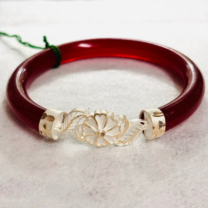 (RP) RED FLOWER DESIGN 625 ORIGINAL SILVER POLA BRACELET FOR WOMEN 1 PIECE - SOLD AS MRP BY RAJLAXMI.