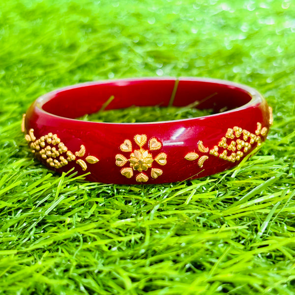 RAJLAXMI (MTO) REKKI DESIGN RED COLOUR (50 TONCH) KDM GOLD BRACELET POLA 1 PIECE FOR MARRIED WOMEN (REGULAR USE) APPROX WGT: 0.400 GM SOLD ON MRP BY MAHALAXMI.
