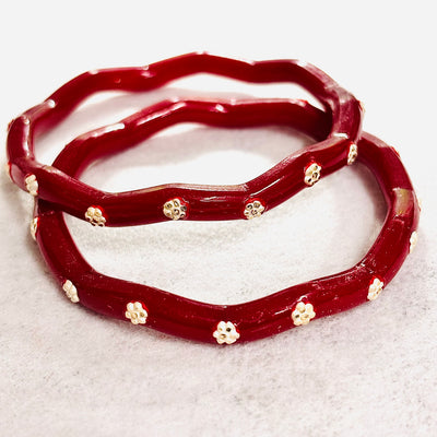 SAKHA POLA- RED LITE DOTTED DESIGN 725 ORIGINAL SILVER POLA BANGLES FOR WOMEN 1 PAIR - SOLD AS MRP BY RAJLAXMI.