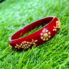 RAJLAXMI (MTO) REKKI DESIGN RED COLOUR (50 TONCH) KDM GOLD BRACELET POLA 1 PIECE FOR MARRIED WOMEN (REGULAR USE) APPROX WGT: 0.400 GM SOLD ON MRP BY MAHALAXMI.