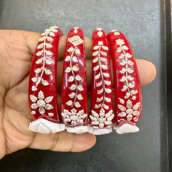 (CHALLENGE ON PRICE) 925 ORIGINAL SILVER TILOTTAMA POLA SAKHA BADHANO BANGLES(RED COLOUR)FOR WOMEN 1 PIECE -(SOLD ON MRP) GET ANY DESIGN AS PER AVAILABLITY.
