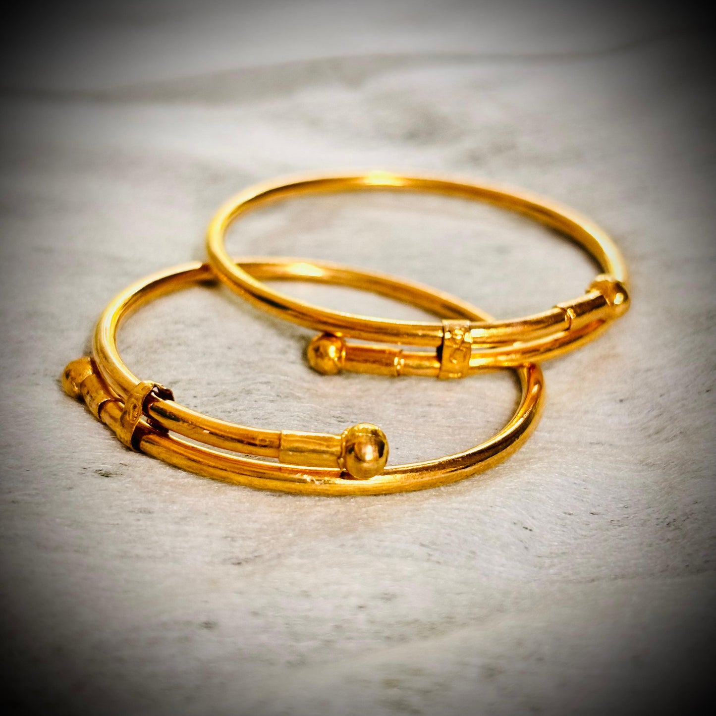 (RP1400) HALLMARK (COVERING) 22KT GOLD BABY BANGLES 1 PAIR FULL ADJUSTABLE SIZE FROM NEW PORN TO 4 YEARS (FOR RICE CEREMONY AND BIRTHDAY) EXCHANGEABLE AT STORE ONLY BY RAJLAXMI.