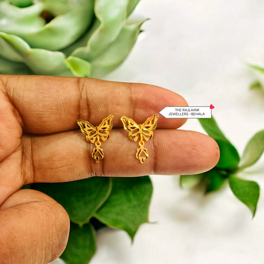 TRJ (RP) BUTTERFLY DESIGN HUID HALLMARK 22KT GOLD SUIDHAGA 1 PAIR APPROX WGT 0.600 - 0.650 GM BY RAJLAXMI.