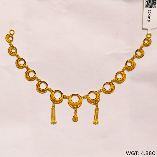 TRJ WGT: 4.880 GM APPROX 22KT HUID HALLMARK GOLD NECKLACE 1 PIECE WITH ADJUSTABLE TASSEL.