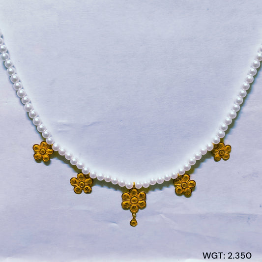 TRJ WGT: 2.350 GM APPROX 22KT HUID HALLMARK GOLD MOTI NECKLACE SELIHAR 1 PIECE WITH ADJUSTABLE TASSEL.