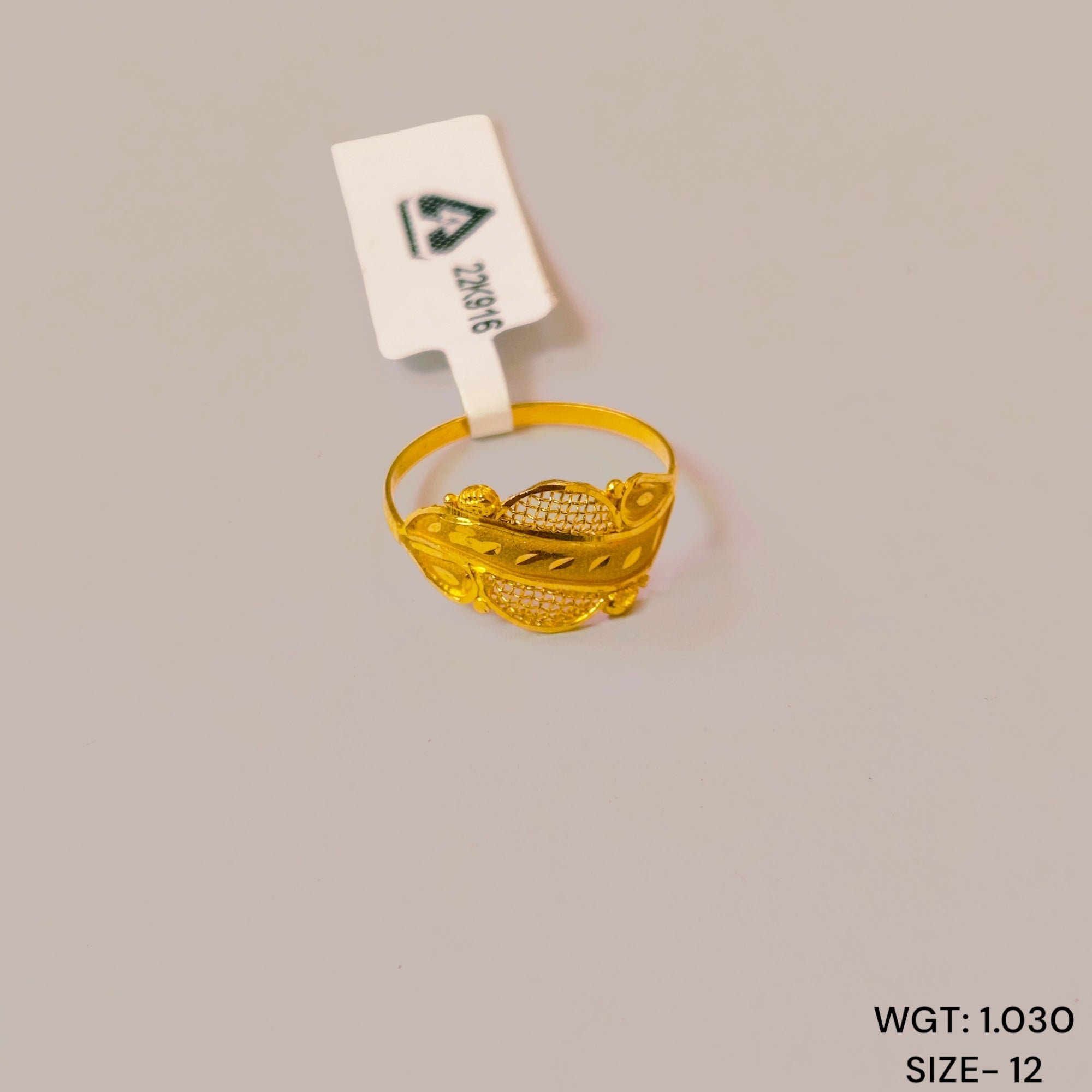 (GLFR22) TRJ (SIZE: 12) WGT: 1.030 GM APPROX 22KT HUID HALLMARK GOLD RING FOR WOMEN 1 PIECE.