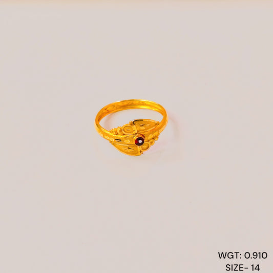 TRJ (SIZE: 14) WGT: 0.910 GM APPROX 22KT HUID HALLMARK GOLD RING FOR WOMEN 1 PIECE.