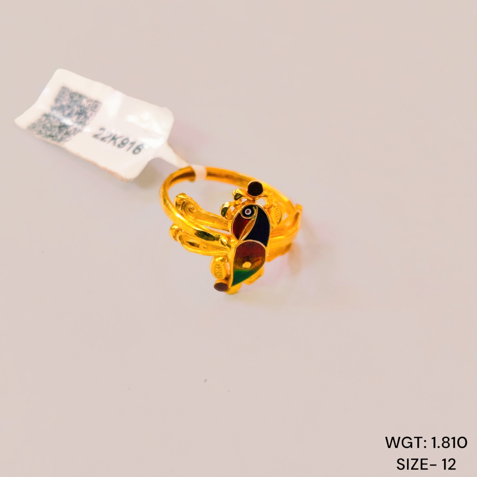 (GLFR22) TRJ (SIZE: 12) WGT: 1.810 GM APPROX 22KT HUID HALLMARK GOLD RING FOR WOMEN 1 PIECE.
