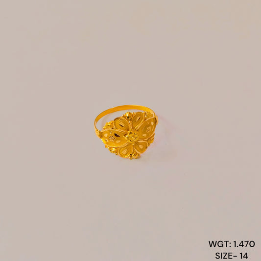 TRJ (SIZE: 14) WGT: 1.470 GM APPROX 22KT HUID HALLMARK GOLD RING FOR WOMEN 1 PIECE.