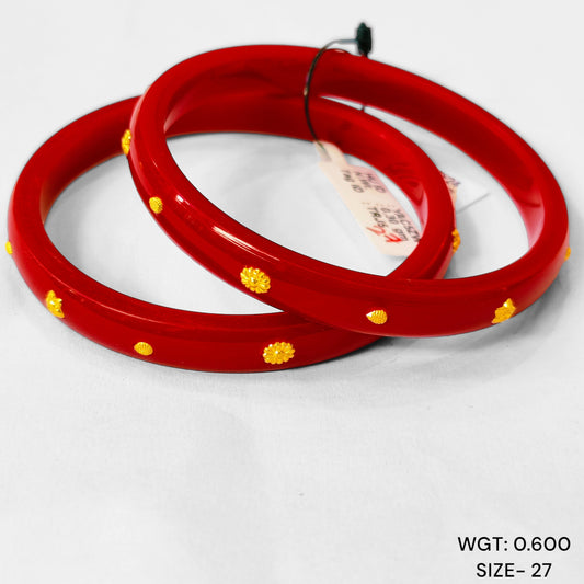 (GPP) TRJ (SIZE: 27) WGT: 0.600 GM APPROX 22KT HUID HALLMARK GOLD PASTING POLA BANGLES 1 PAIR (FULL BODY WORK).