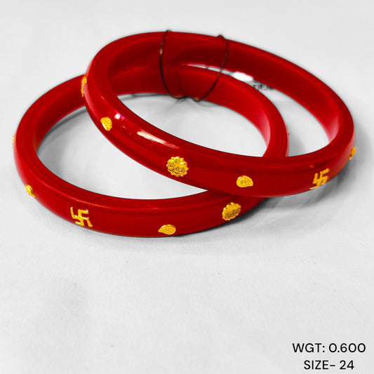 (GPP) TRJ (SIZE: 24) WGT: 0.600 GM APPROX 22KT HUID HALLMARK GOLD PASTING POLA BANGLES 1 PAIR (FULL BODY WORK).