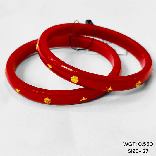 (GPP) TRJ (SIZE: 27) WGT: 0.550 GM APPROX 22KT HUID HALLMARK GOLD PASTING POLA BANGLES 1 PAIR (FULL BODY WORK).