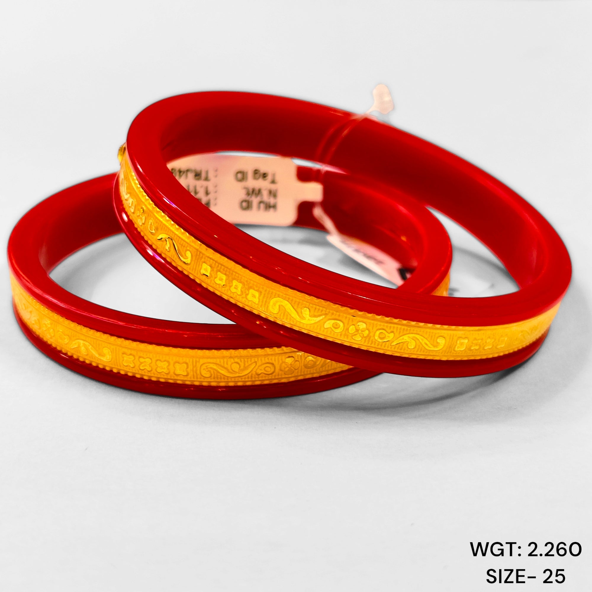(GPB22) TRJ (SIZE: 25) WGT: 2.260 GM APPROX 22KT HUID HALLMARK GOLD BAUTI POLA BADHANO BANGLES 1 PAIR FOR REGULAR USE.