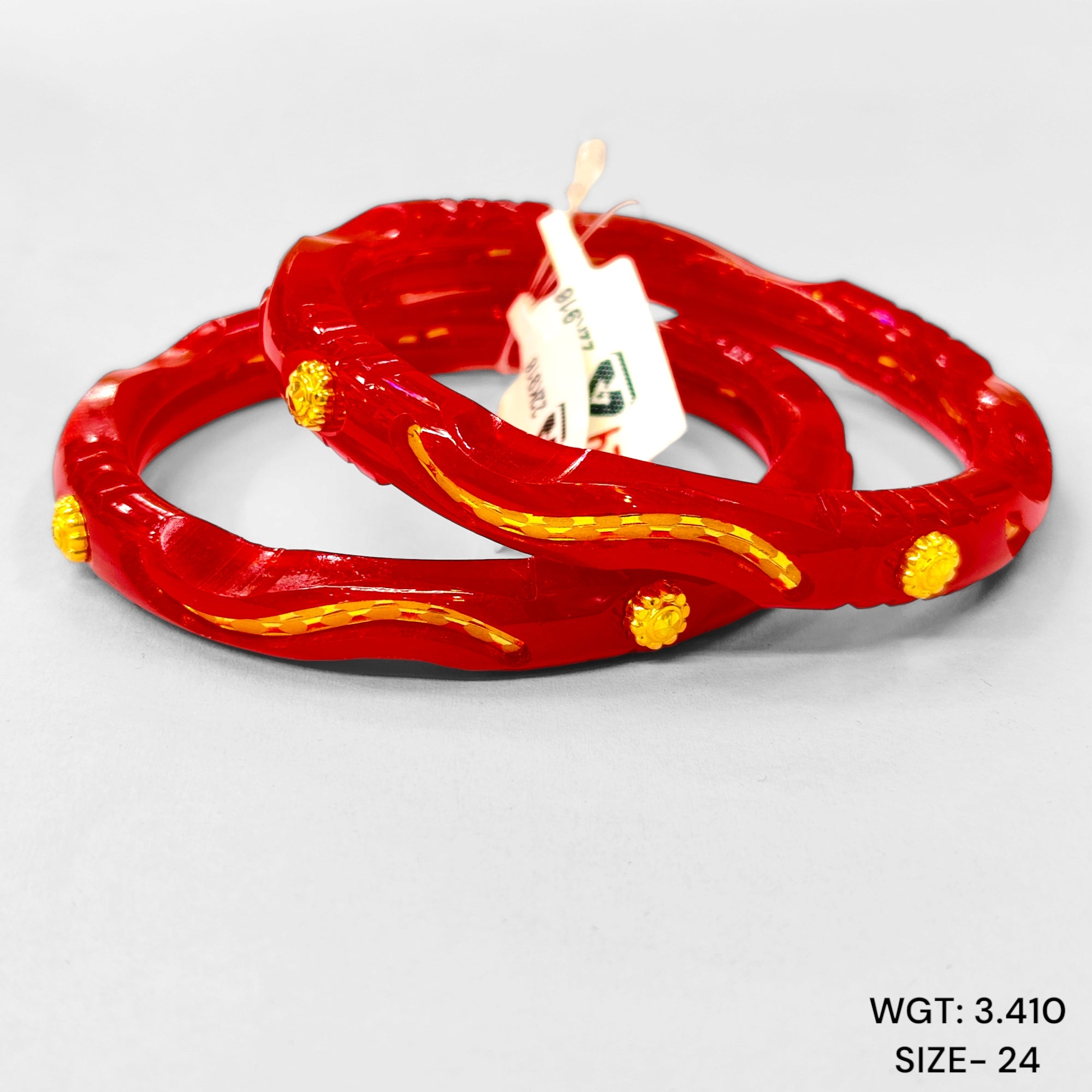 (GPB22) TRJ (SIZE: 24) WGT: 3.410 GM APPROX 22KT HUID HALLMARK GOLD POLA BADHANO BANGLES 1 PAIR DESIGN FOR REGULAR USE.