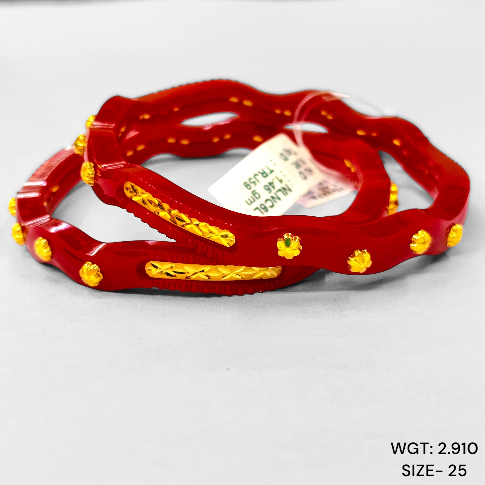 (GPB22) TRJ (SIZE: 25) WGT: 2.910 GM APPROX 22KT HUID HALLMARK GOLD POLA BADHANO BANGLES 1 PAIR DESIGN FOR REGULAR USE.