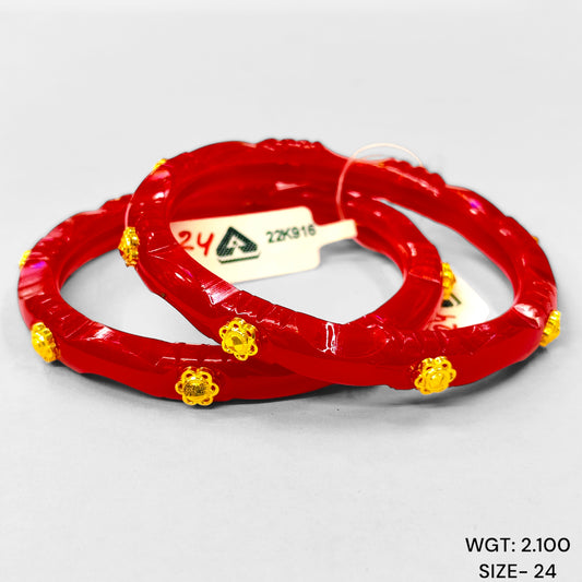 (GSP) TRJ (SIZE: 24) WGT: 2.100 GM APPROX 22KT HUID HALLMARK GOLD POLA BANGLES 1 PAIR DESIGN FOR REGULAR USE.