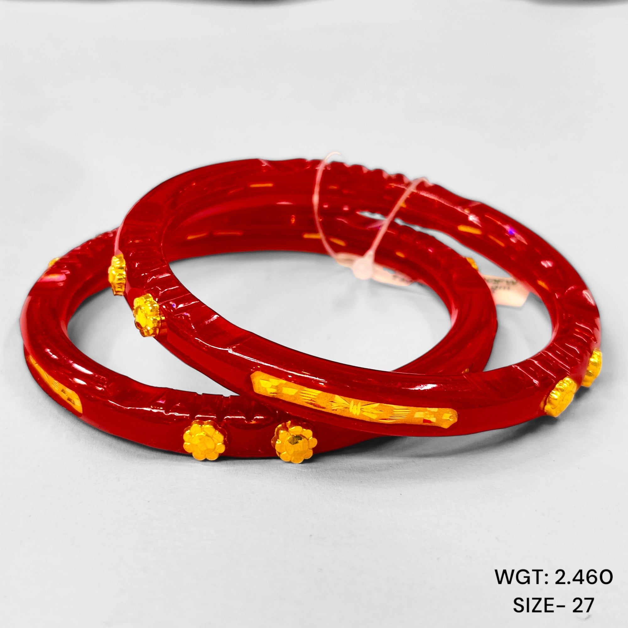 (GPB22) TRJ (SIZE: 27) WGT: 2.460 GM APPROX 22KT HUID HALLMARK GOLD POLA BADHANO BANGLES 1 PAIR DESIGN FOR REGULAR USE.