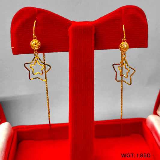 (GSD) TRJ WGT: 1.850 GM APPROX 18KT HALLMARK GOLD SUI DHAGA EARRINGS 1 PAIR FOR DAILY WEAR.