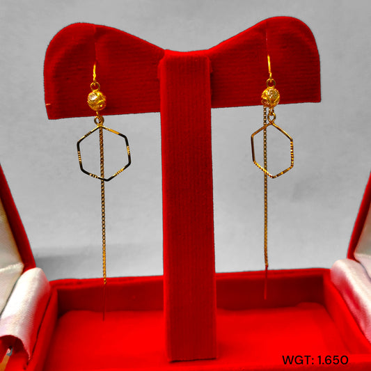 (GSD) TRJ WGT: 1.650 GM APPROX 18KT HALLMARK GOLD SUI DHAGA EARRINGS 1 PAIR FOR DAILY WEAR.