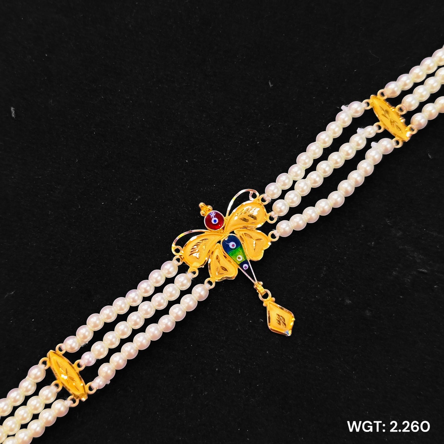 TRJ WGT: 2.260 GM APPROX HALLMARK HUID 22KT GOLD MOTI CHOKER 1 PIECE WITH ADJUSTABLE TASSEL.