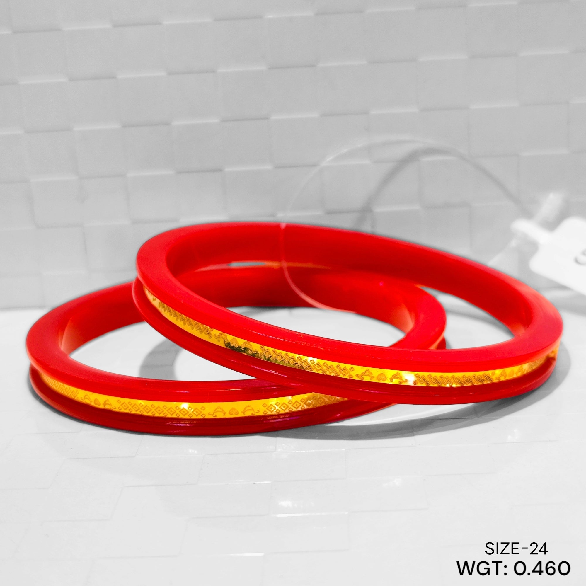 (GPB22) TRJ (SIZE: 24) WGT: 0.460 GM APPROX HUID HALLMARK 916 22KT GOLD POLA BADHANO (DISCO LASER CHILA) 1 PAIR (NOT FOR REGULAR USE).