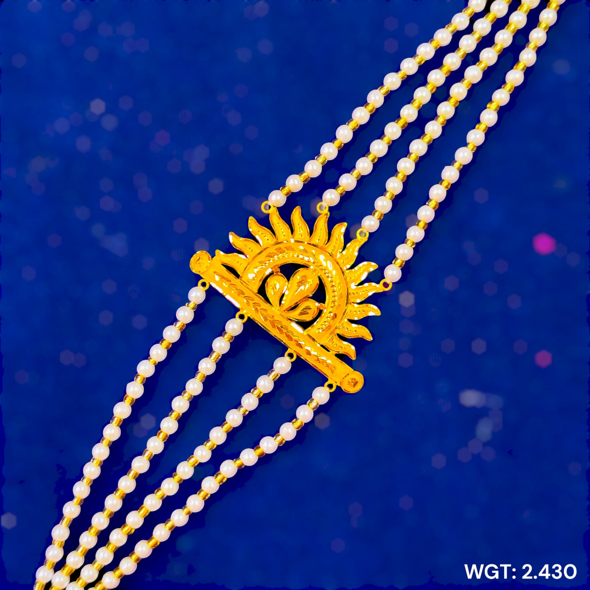 (GMW) RAJLAXMI WGT: 2.430 GM APPROX HUID HALLMARK 916 22KT GOLD MANTASHA WITH PEARL CHAIN FOR WOMEN.