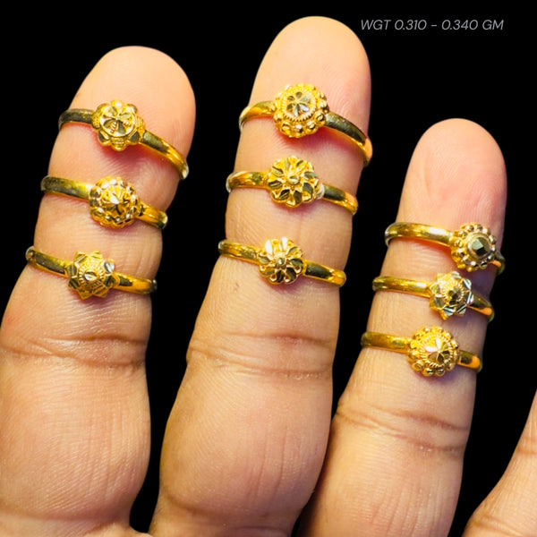 RAJKOT LADIES RING- WGT: 0.350 - 0.390 GM APPROX BIS CERTIFIED HUID HALLMARK 9KT GOLD FINGER RING FOR WOMEN 1 PIECE FOR WOMEN (ULTRA LIGHT WEIGHT - NOT FOR REGULAR USE).GET ANY DESIGN AS PER SIZE.