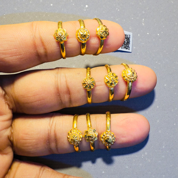 RAJKOT LADIES RING- WGT: 0.300 - 0.340 GM APPROX BIS CERTIFIED HUID HALLMARK 9KT GOLD FINGER RING FOR WOMEN 1 PIECE FOR WOMEN (VERY LIGHT WEIGHT - NOT FOR REGULAR USE).GET ANY DESIGN AS PER SIZE.