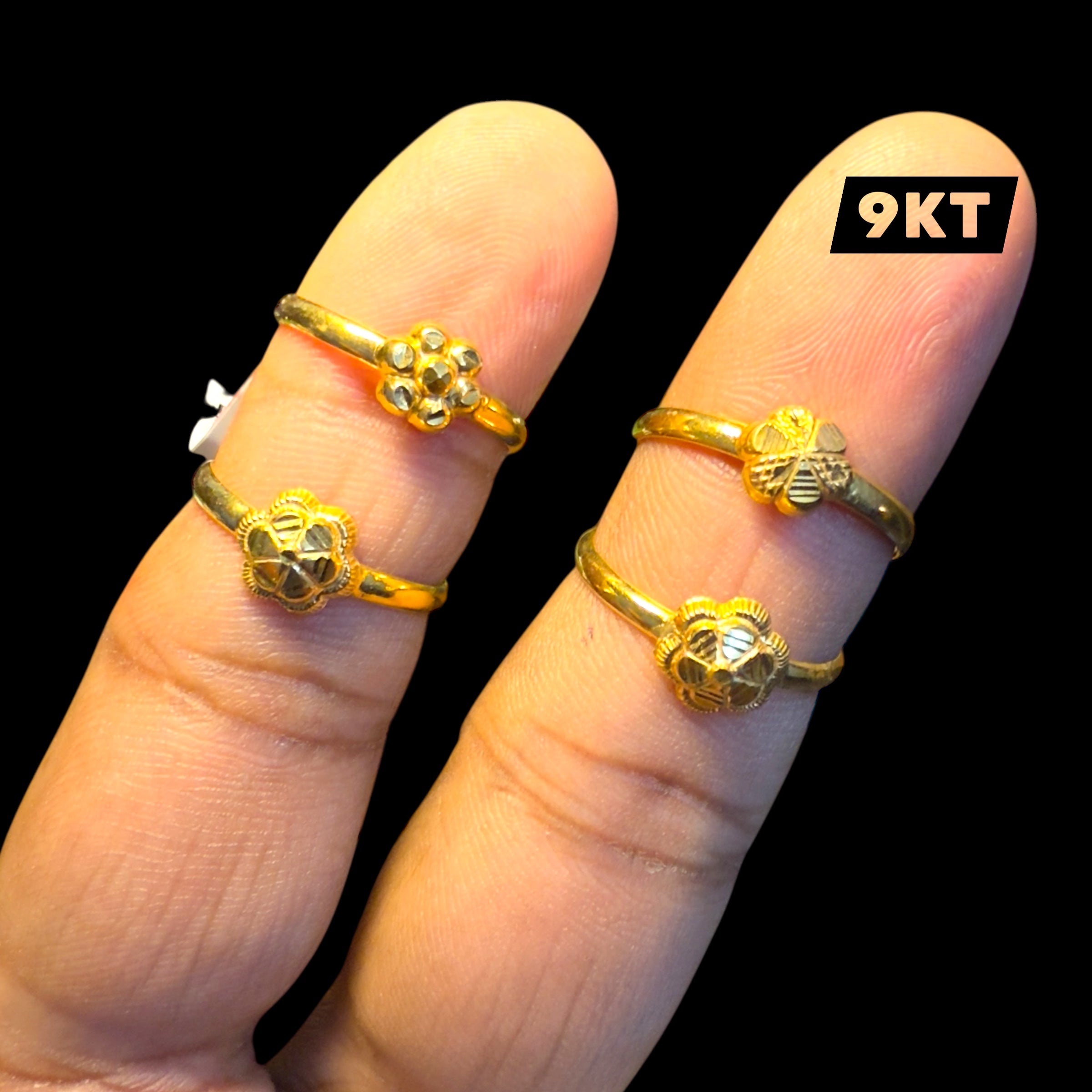 RAJKOT LADIES RING- WGT: 0.350 - 0.390 GM APPROX BIS CERTIFIED HUID HALLMARK 9KT GOLD FINGER RING FOR WOMEN 1 PIECE FOR WOMEN (ULTRA LIGHT WEIGHT - NOT FOR REGULAR USE).GET ANY DESIGN AS PER SIZE.