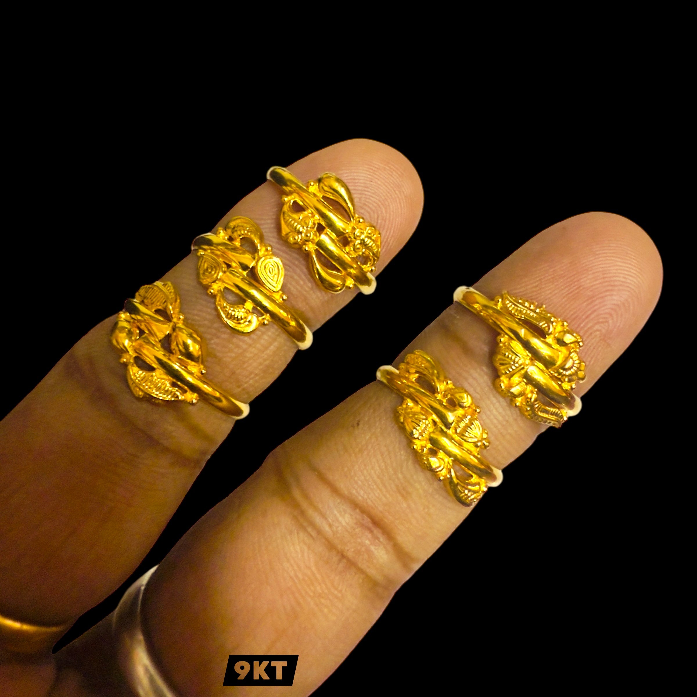 RAJKOT LADIES RING- WGT: 0.460- 0.500 GM APPROX BIS CERTIFIED HUID HALLMARK 9KT GOLD FINGER RING FOR WOMEN 1 PIECE FOR WOMEN (LIGHT WEIGHT - NOT FOR REGULAR USE).GET ANY DESIGN AS PER SIZE.
