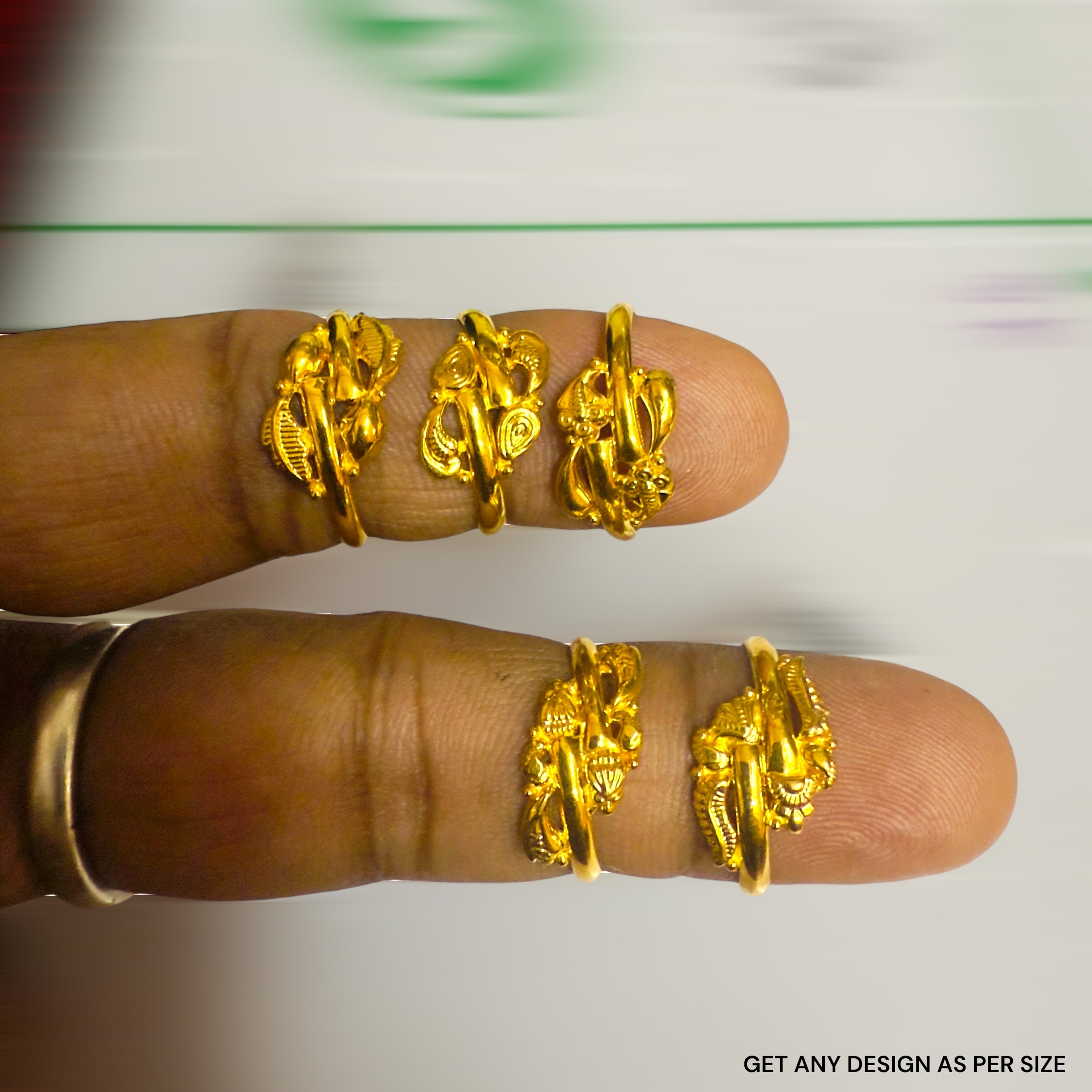 RAJKOT LADIES RING- WGT: 0.460- 0.500 GM APPROX BIS CERTIFIED HUID HALLMARK 9KT GOLD FINGER RING FOR WOMEN 1 PIECE FOR WOMEN (LIGHT WEIGHT - NOT FOR REGULAR USE).GET ANY DESIGN AS PER SIZE.