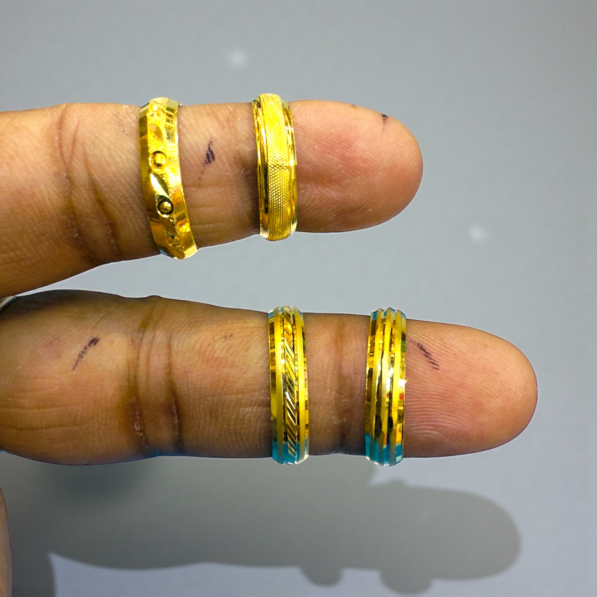 UNISEX THUMB LADIES RING- WGT: 1.010 - 1.070 GM APPROX BIS CERTIFIED HUID HALLMARK 9KT GOLD FINGER RING FOR UNISEX 1 PIECE (FOR REGULAR USE).GET ANY DESIGN AS PER SIZE.