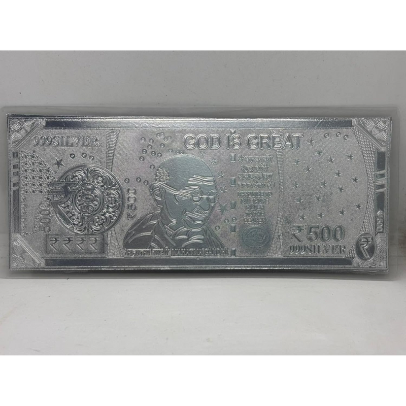 SILVER ITEM: TRJ Exclusive Silver Plain Note (Without Color) of Rs 500 Currency for Gifting Diwali, family wedding special gifts and friends ~ Pack in a Sheet Box